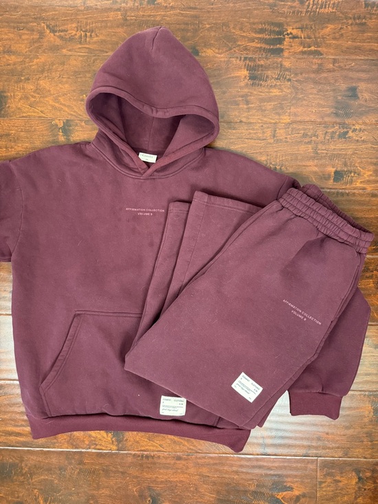 Comfrt Tops - Comfrt Clothing Matching Set, 2XL, Burgundy Hoodie and Wide Leg Sweatpants Coord